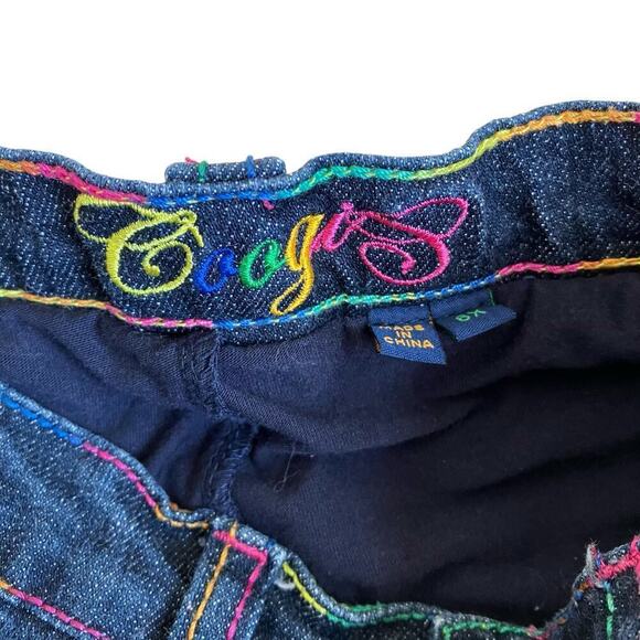 Coogi Girls Heart Embroidered Denim Skirt Skort Dark Wash Rainbow Colors Sz 6X - Picture 6 of 16